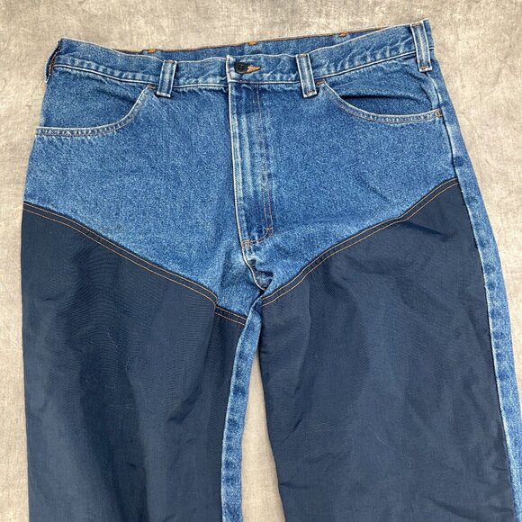 Game Winner Sportswear Brush Jeans Men 38W x 32L Blue Nylon Faced Fish Hunt VTG - Picture 5 of 13